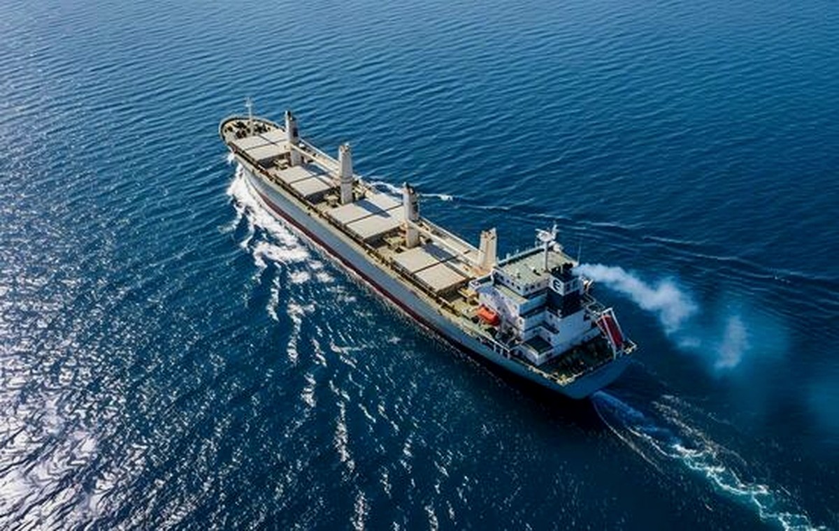Cargo vessel sailing at sea